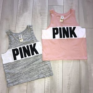 NEW Set of 2 Small Victoria’s Secret PINK marl grey and pink tank tops